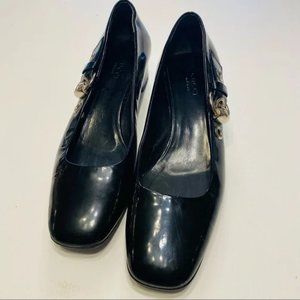 Vintage Gucci Loafers Black with Silver Side Buckle  Block Heel Size 7 Authentic